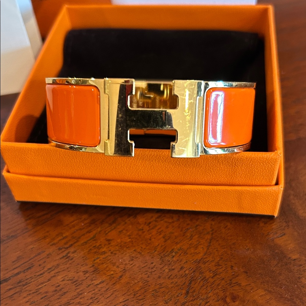 Hermes Orange and Gold Clic H Bracelet